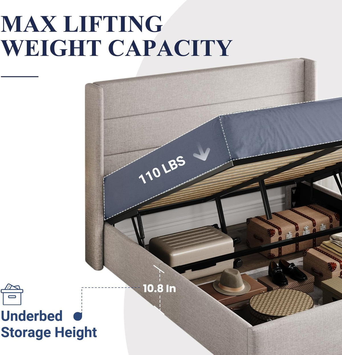 Elegant Lift-Up Storage Bed